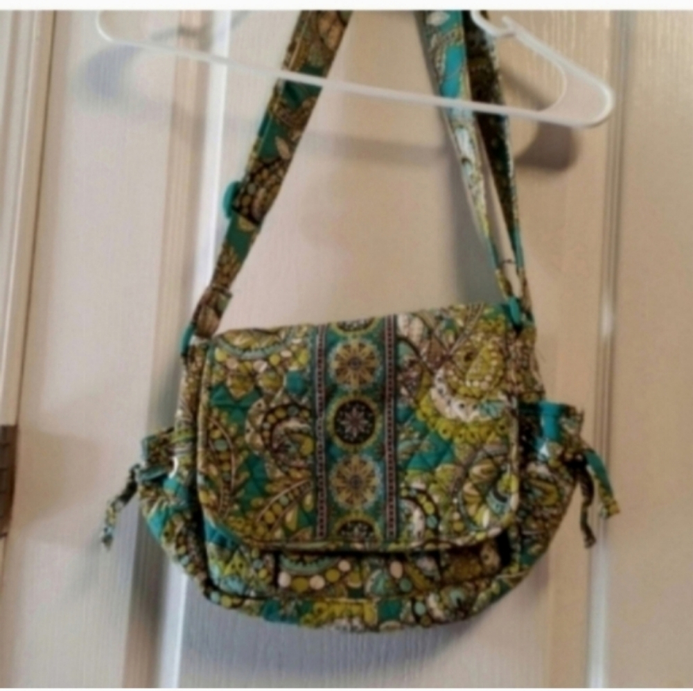 Vera Bradley Floral Crossbody Bag & Checkbook ID Holder Lime Green VibrantOffice